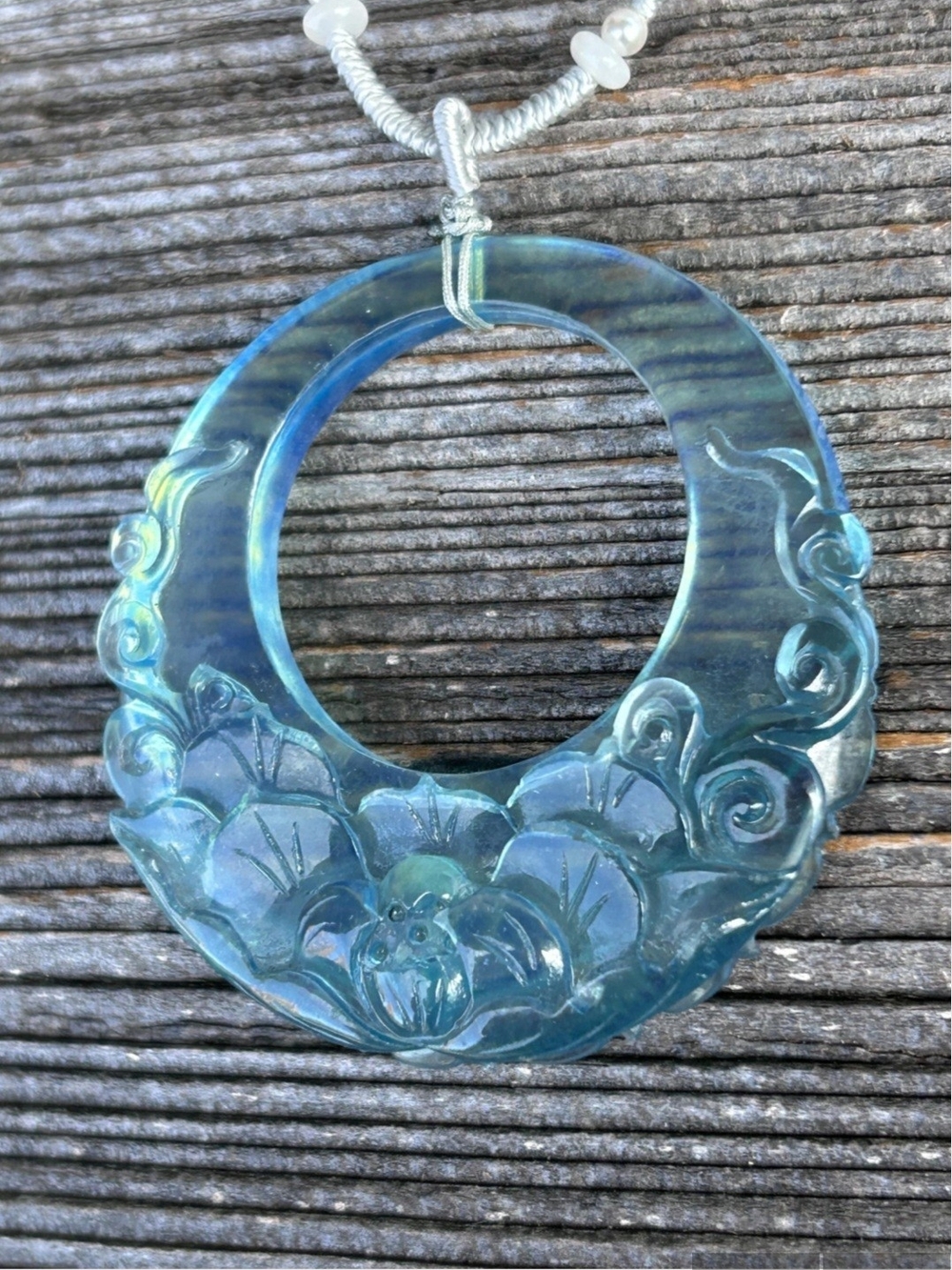 Aquamarine Lotus Pendant | Adjustable Cord